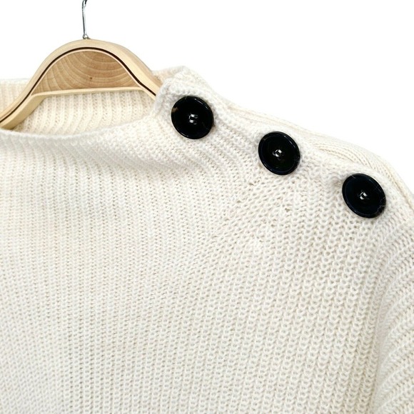 Acote Ecru Ivory Button Shoulder Alpaca Crewneck Pullover Sweater Sz 0 NWT $198 - Picture 3 of 9